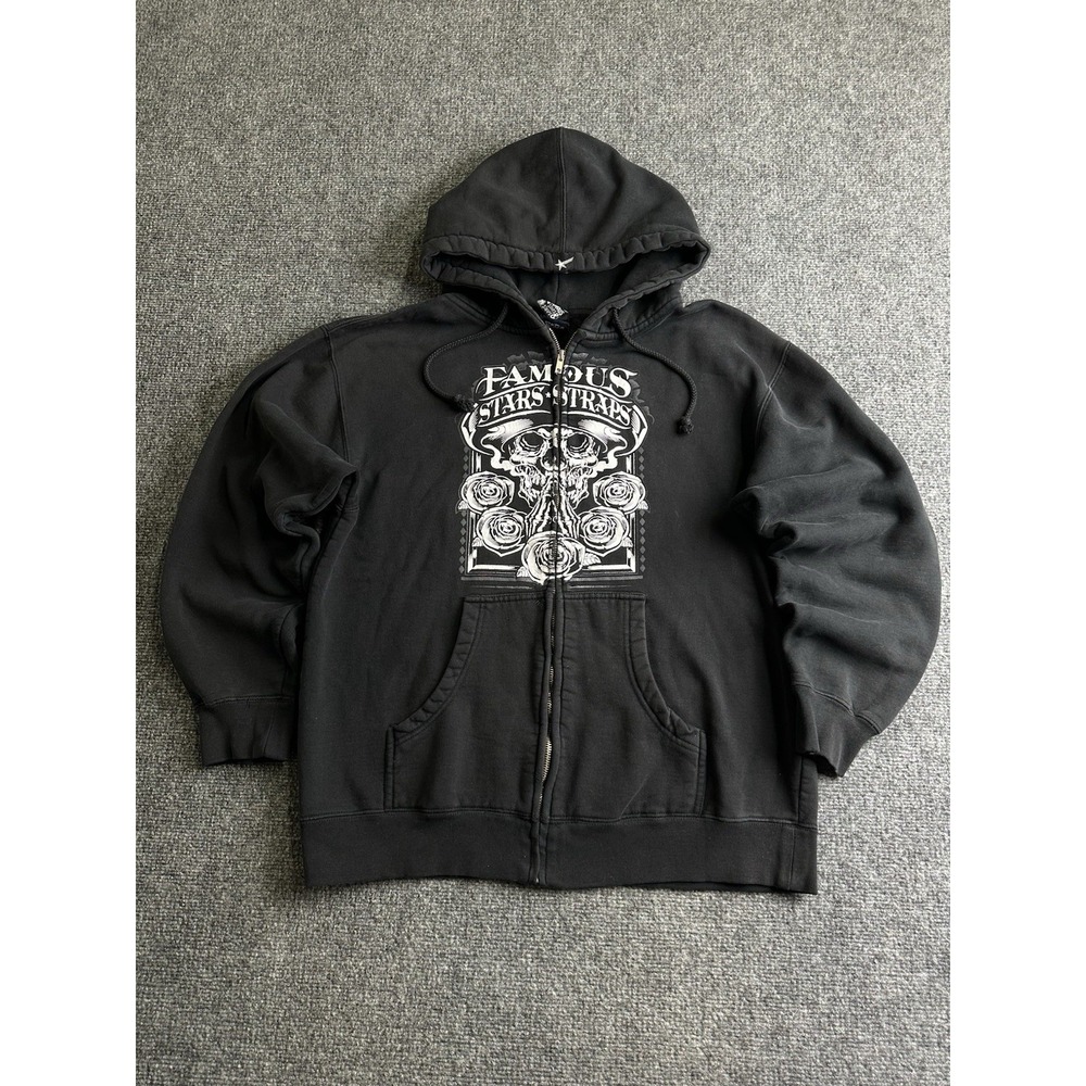 Mens Famous Stars & Straps Skull Graphic Zip Hoodie Black, Size M